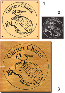 Drei verschiedene Embleme der Garten-Charta