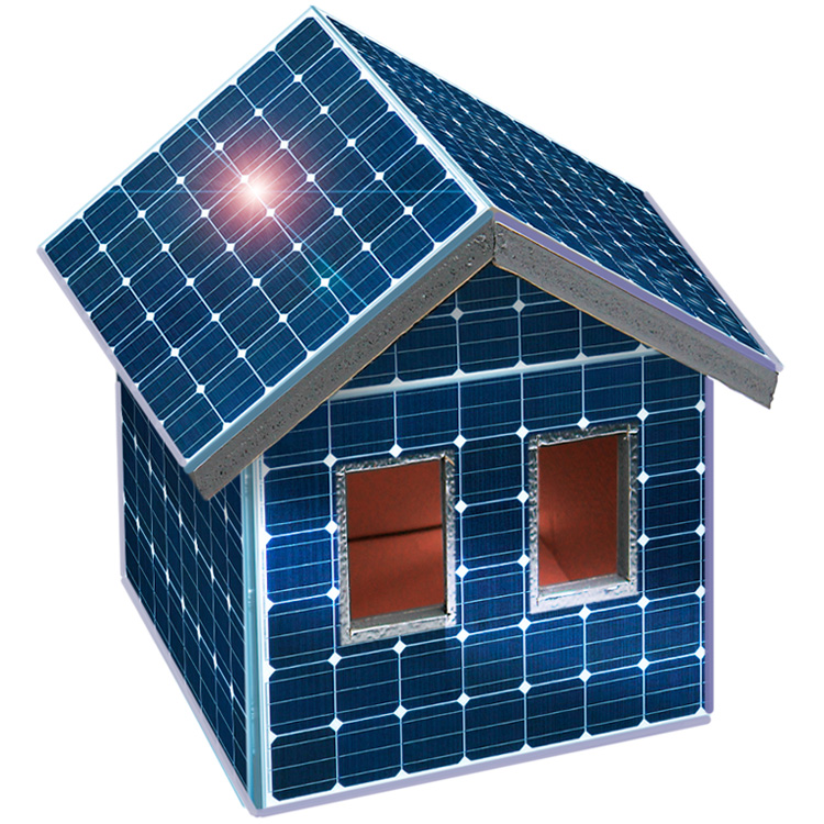 Kleines Haus bestehend aus Photovoltaik-Paneelen